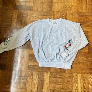 Grey Sweatshirt with Embroidered Sleeves